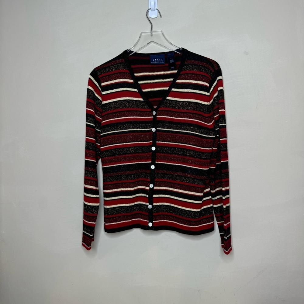 Crazy Horse Red And Gold Striped Shimmer Sweater, Size large